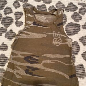 Camo tank top with embroidered peace sign